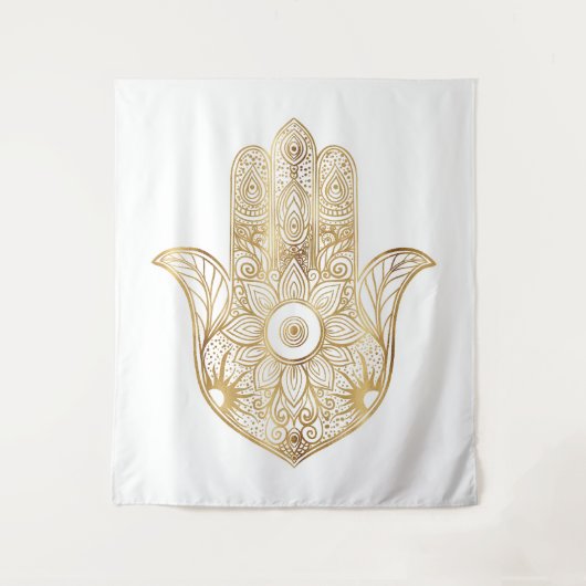 Gold Sonnenblume Hamsa Hand Wandteppich (Vorderseite)