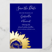 Gold Sonnenblumen auf Navy Blue Wedding Save the D Folieneinladung (Vorderseite)