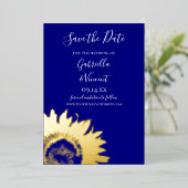 Gold Sonnenblumen auf Navy Blue Wedding Save the D Folieneinladung (Stehend vorne)