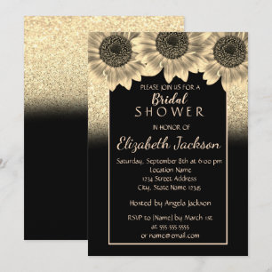 Gold, Sonnenblumen, Glitter Brautjungfern-Party Einladung