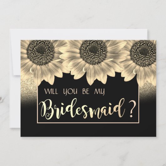 Gold, Sonnenblumen, Glitzer Bridesmaid Card Einladung (Vorderseite)