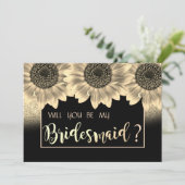 Gold, Sonnenblumen, Glitzer Bridesmaid Card Einladung (Stehend Vorderseite)