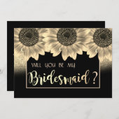 Gold, Sonnenblumen, Glitzer Bridesmaid Card Einladung (Vorne/Hinten)