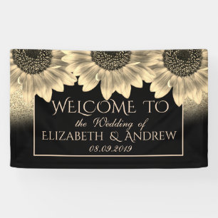 Gold, Sonnenblumen, Glitzer Hochzeitsbanner Banner