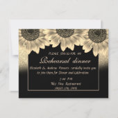 Gold, Sonnenblumen, Glitzer Probe Dinner Einladung (Vorderseite)