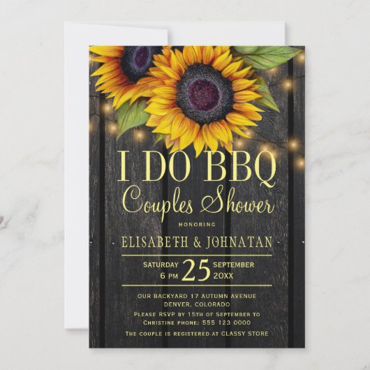 Gold Sonnenblumen Land Holz Paare Dusche Einladung (Vorderseite)