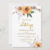 Gold Sonnenblumen Rustic Daisies Fall Blumenhochze Einladung (Vorderseite)