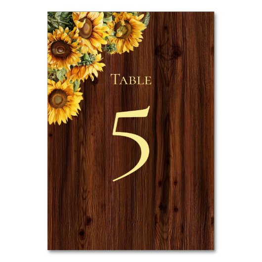 Gold Sonnenblumen Tischnummer Card (Vorderseite)
