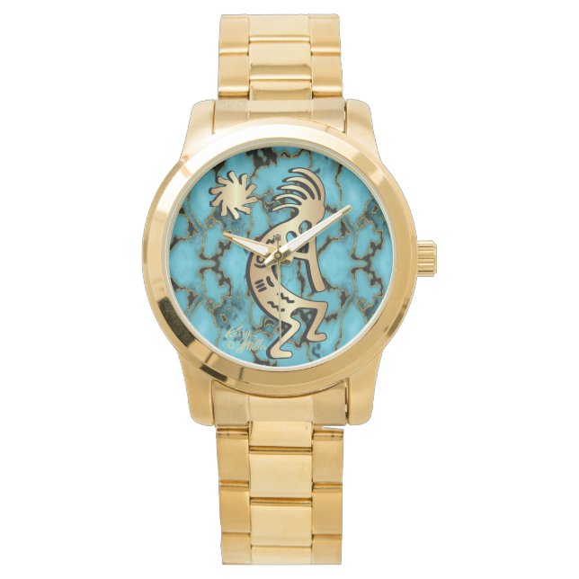 Gold Southwest Kokopelli Watch Armbanduhr (Vorderseite)