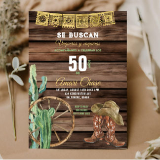 Gold Spanischer Western Cowboy Birthday Rustikales Einladung