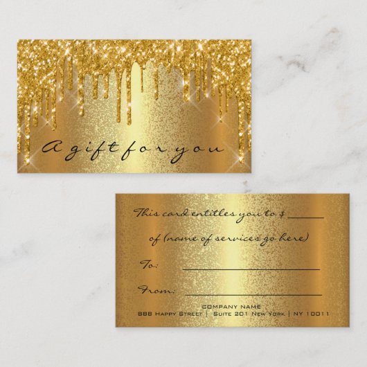 Gold Spark Geschenkgutschein Makeuty Tropfen LUX Terminkarte (Vorne/Hinten)