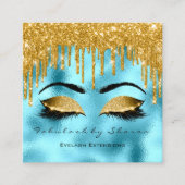 Gold Spark Makeup Artist Lashes Logo Blau Quadratische Visitenkarte (Vorderseite)