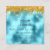 Gold Spark Makeup Artist Lashes Logo Blau Quadratische Visitenkarte (Rückseite)