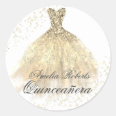 Gold Sparkenkleid Quinceanera Sticker (Vorderseite)