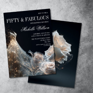 Gold Sparkle 50 und fabelhaftes Gown Dress Einladung