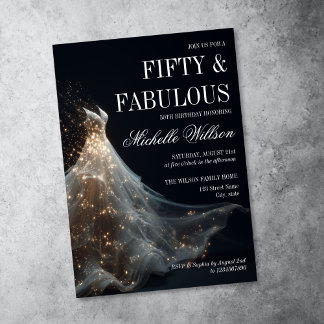 Gold Sparkle 50 und fabelhaftes Gown Dress Einladung