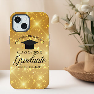 Gold Sparkle Abschluss Chic Custom 2025 Graduate iPhone 15 Hülle