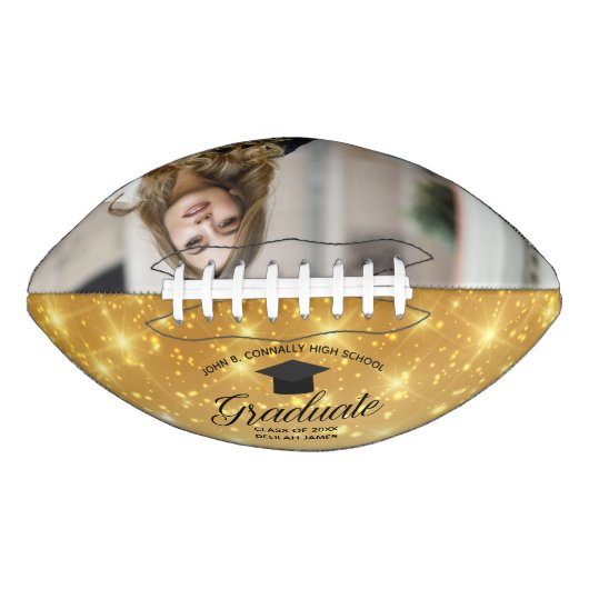 Gold Sparkle Abschluss Chic Custom Graduate Foto Football (Vorderseite)