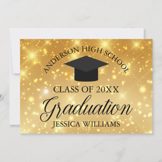 Gold Sparkle Abschluss Chic Custom School Ankündigung (Vorderseite)