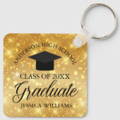 Gold Sparkle Abschluss Chic Personalisiert Graduat Schlüsselanhänger (Rückseite)