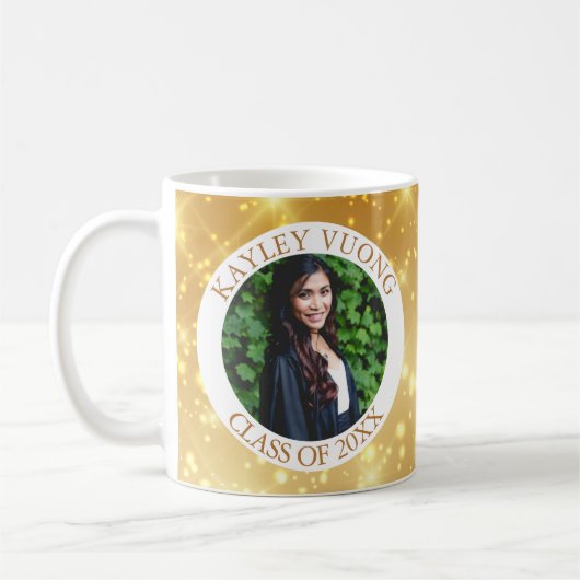 Gold Sparkle Abschluss Custom Senior Foto Kaffeetasse (Links)