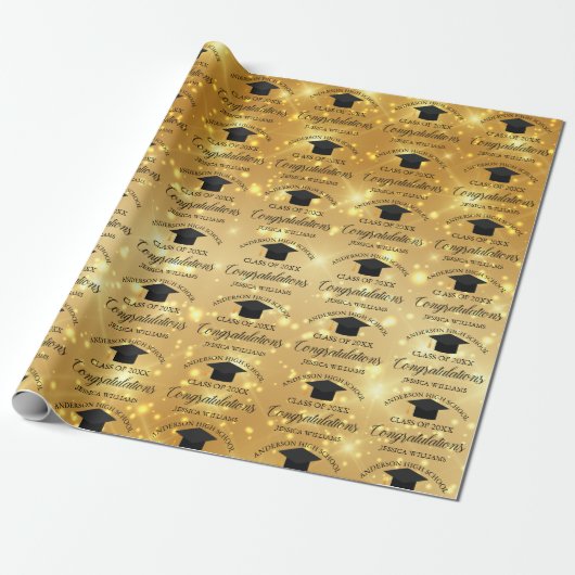 Gold Sparkle Abschluss Elegantes, individuelles St Geschenkpapier (Ungerollt)