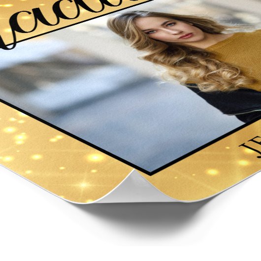 Gold Sparkle Abschluss Foto Chic Custom Party Poster (Ecke)