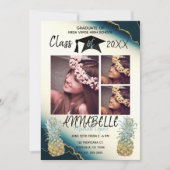 Gold Sparkle Ananas Blue Agate Abschluss Foto Einladung (Vorderseite)