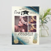 Gold Sparkle Ananas Blue Agate Abschluss Foto Einladung (Stehend Vorderseite)