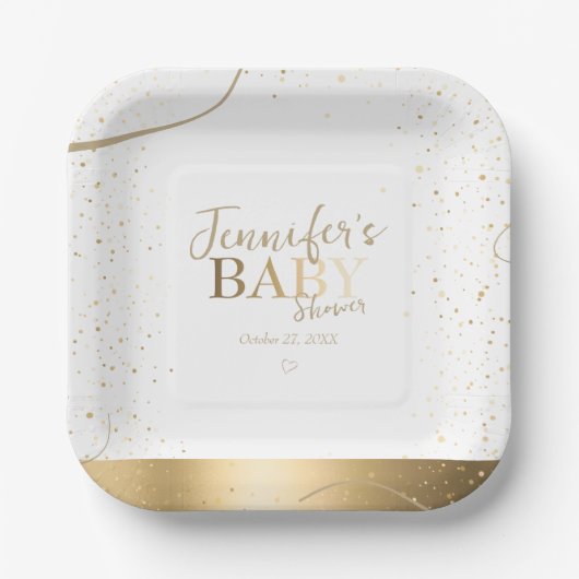 Gold Sparkle Baby Dusche Pappteller (Vorderseite)