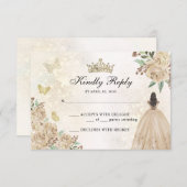 Gold Sparkle Blumenprinzessin Quinceañera Geburtst RSVP Karte (Vorne/Hinten)