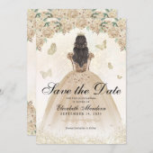 Gold Sparkle Blumenprinzessin Quinceañera Geburtst Save The Date (Vorne/Hinten)