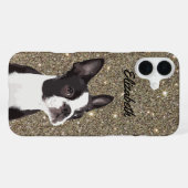Gold Sparkle Boston Terrier Name Dog iPhone Hülle (Rückseite (Horizontal))