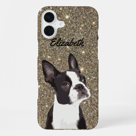 Gold Sparkle Boston Terrier Name Dog iPhone Hülle (Rückseite)