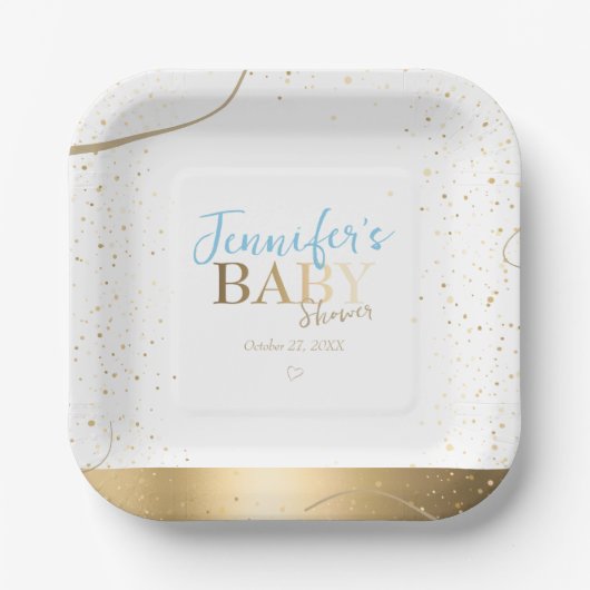 Gold Sparkle Boy Baby Dusche Pappteller (Vorderseite)
