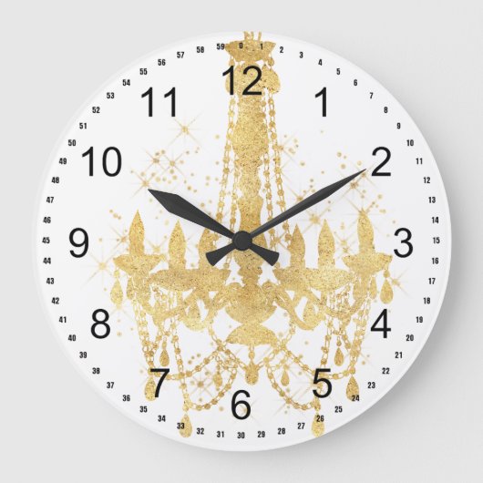 Gold Sparkle Chandelier Große Wanduhr (Vorderseite)