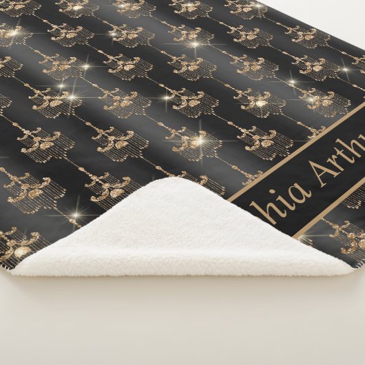 Gold Sparkle Chandelier Pattern Schwarz Sherpadecke (3/4)