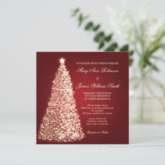 Gold Sparkle Christmas Red Einladung (Stehend Vorderseite)