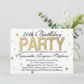Gold Sparkle Confetti 50. Geburtstagsparty Einladung (Stehend Vorderseite)