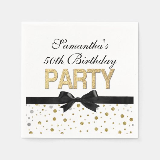 Gold Sparkle Confetti 50. Geburtstagsparty Serviette (Vorderseite)