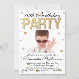 Gold Sparkle Confetti Foto 70. Geburtstagsparty Einladung