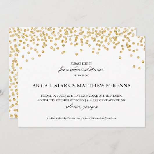 Gold Sparkle Confetti Probe Abendessen Einladung (Vorne/Hinten)