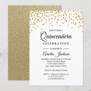 Gold Sparkle Confetti Quinceanera Einladung