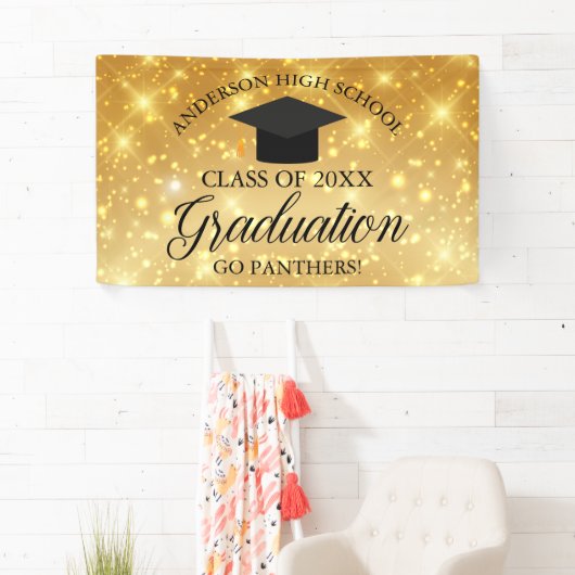 Gold Sparkle Custom High School Graduation Party Banner (Insitu)