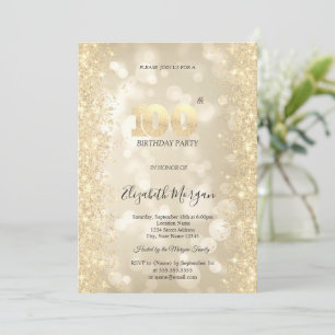 Gold Sparkle Diamanten Bokeh 100. Geburtstag Einladung
