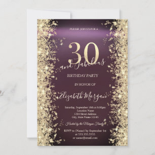 Gold Sparkle Diamonds Bordeaux 30. Geburtstag Einladung