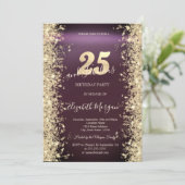 Gold Sparkle Diamonds Burgundy 25. Geburtstag Einladung (Stehend Vorderseite)