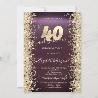 Gold Sparkle Diamonds Burgundy 40. Geburtstag Einladung