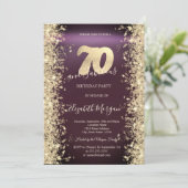 Gold Sparkle Diamonds Burgundy 70. Geburtstag Einladung (Stehend Vorderseite)
