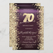 Gold Sparkle Diamonds Burgundy 70. Geburtstag Einladung (Vorne/Hinten)